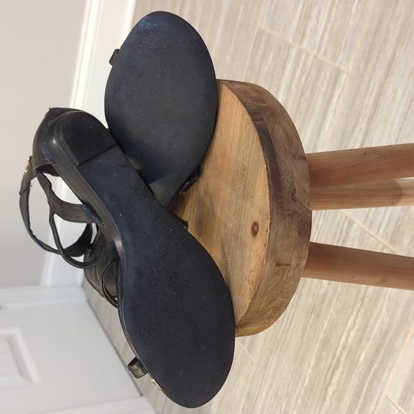 BCBG Generation Black Leather and Gold Gladiator Sandals - Picture 7 of 7